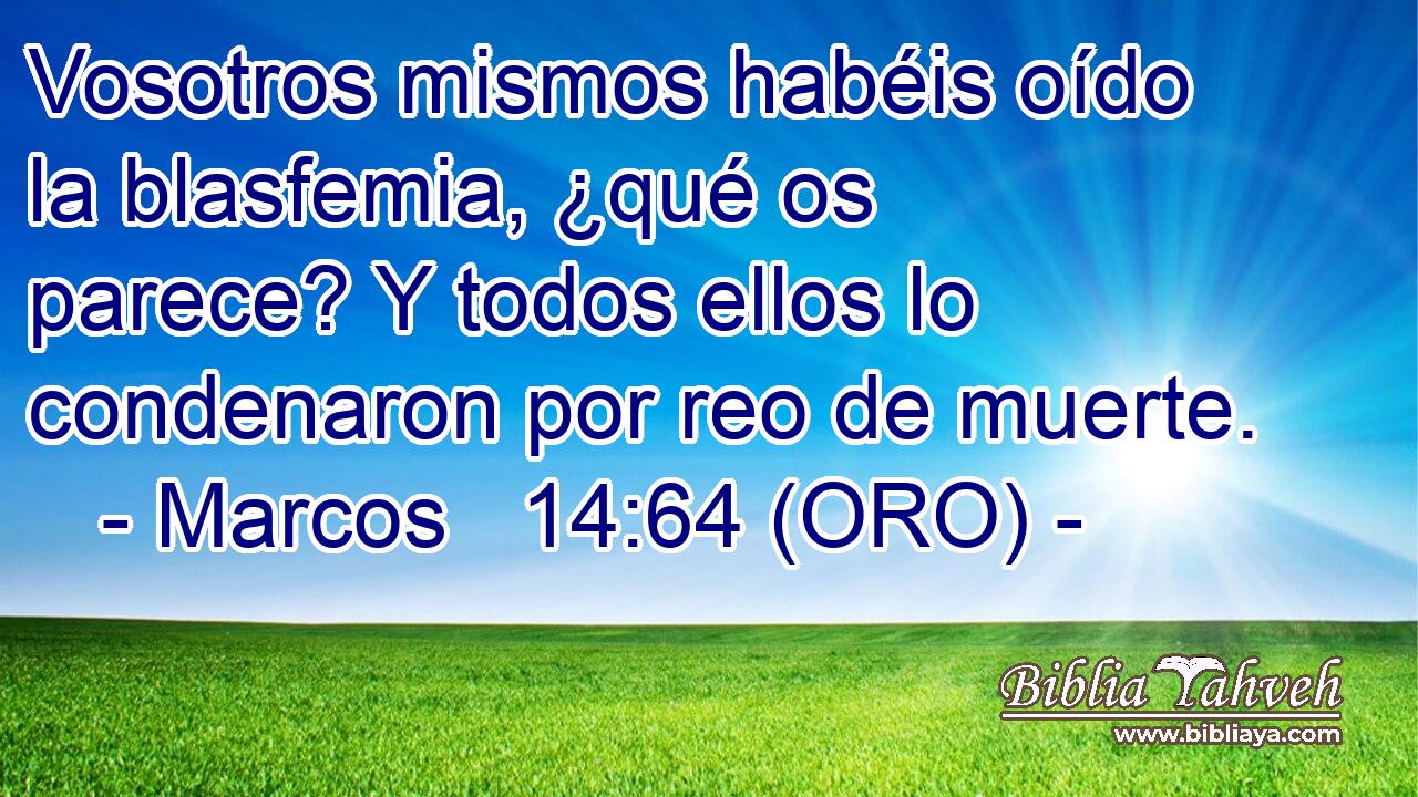  Vosotros mismos habéis oído la blasfemia, ¿qué os parece? Y todos ellos lo condenaron por reo de muerte. 