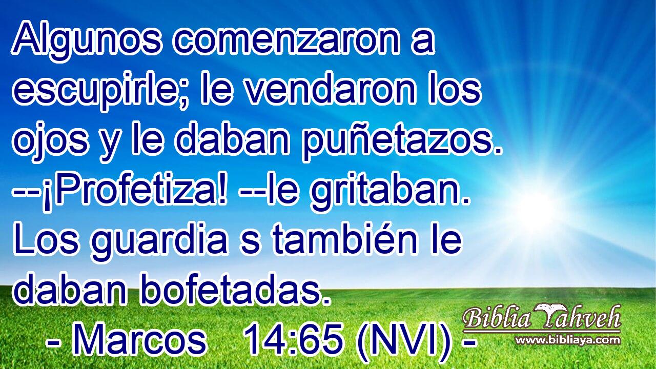  Algunos comenzaron a escupirle; le vendaron los ojos y le daban puñetazos. --¡Profetiza! --le gritaban. Los guardia s también le daban bofetadas. 