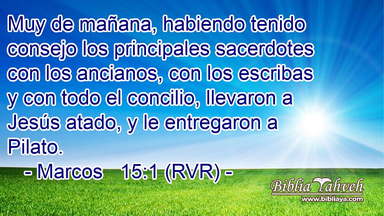 Muy de mañana, habiendo tenido consejo los principales sacerdotes con los ancianos, con los escribas y con todo el concilio, llevaron a Jesús atado, y le entregaron a Pilato.