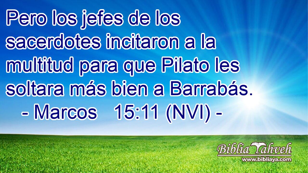  Pero los jefes de los sacerdotes incitaron a la multitud para que Pilato les soltara más bien a Barrabás. 