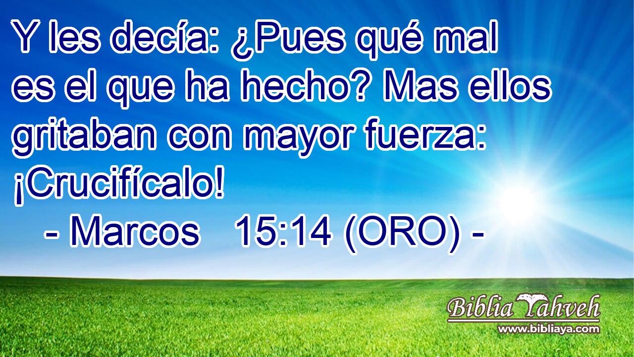  Y les decía: ¿Pues qué mal es el que ha hecho? Mas ellos gritaban con mayor fuerza: ¡Crucifícalo! 
