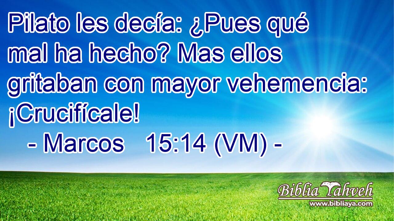  Pilato les decía: ¿Pues qué mal ha hecho? Mas ellos gritaban con mayor vehemencia: ¡Crucifícale! 