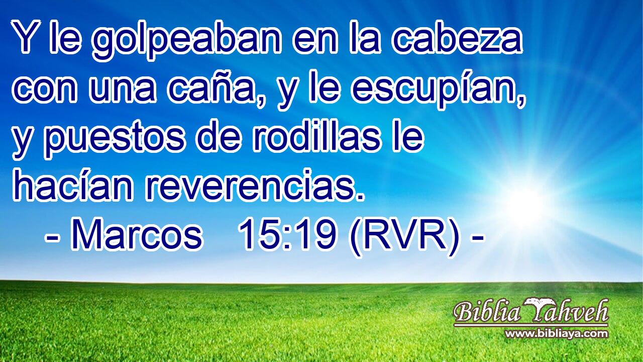 Y le golpeaban en la cabeza con una caña, y le escupían, y puestos de rodillas le hacían reverencias.