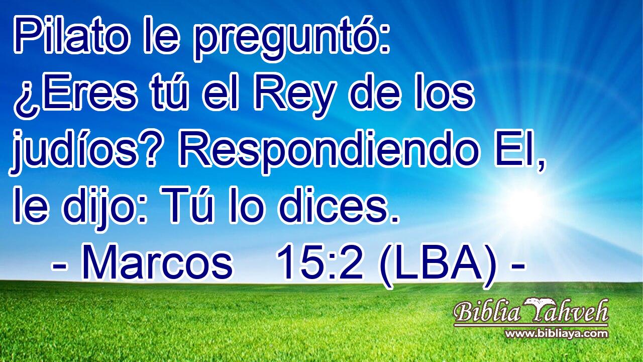 Pilato le preguntó: ¿Eres tú el Rey de los judíos? Respondiendo El, le dijo: Tú lo dices.