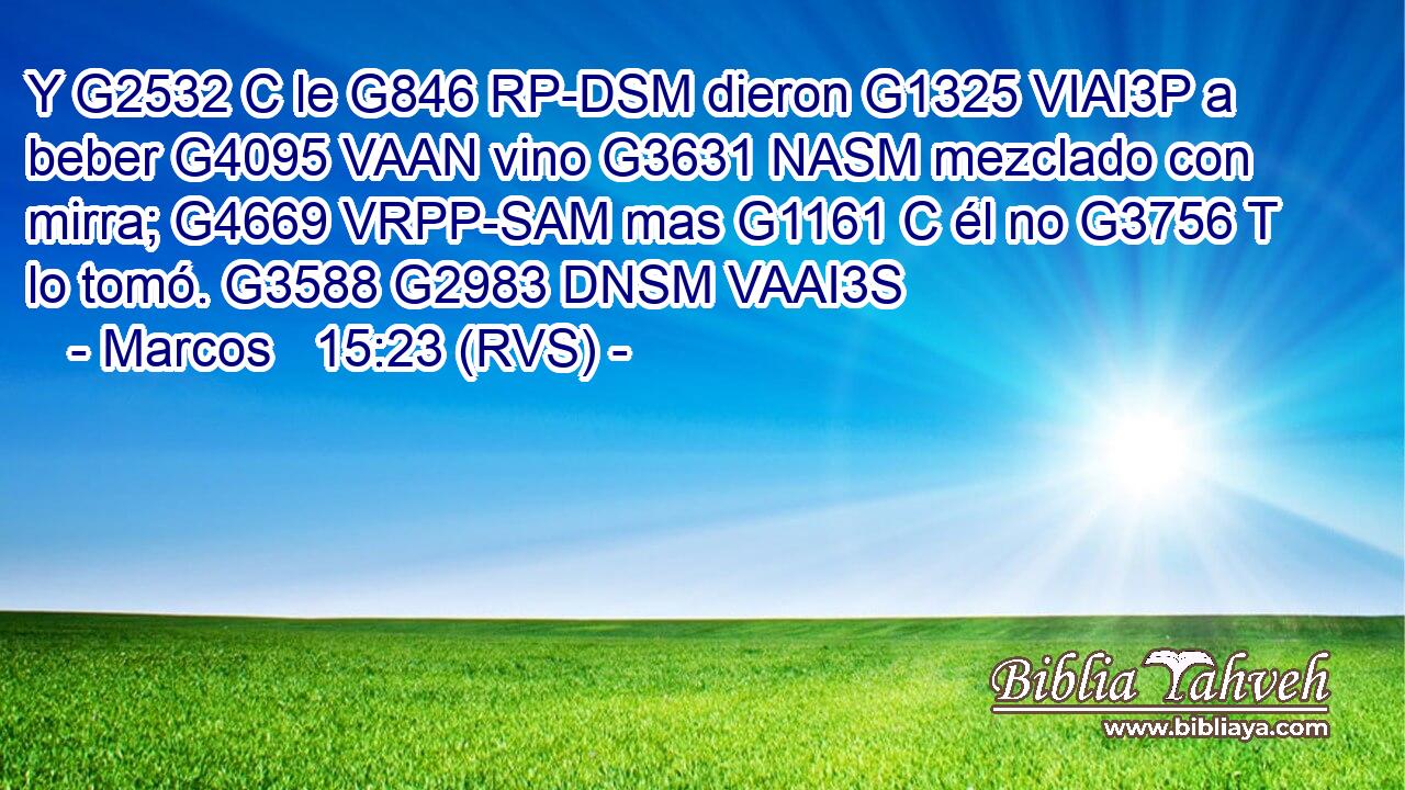 Y G2532 C le G846 RP-DSM dieron G1325 VIAI3P a beber G4095 VAAN vino G3631 NASM mezclado con mirra; G4669 VRPP-SAM mas G1161 C él no G3756 T lo tomó. G3588 G2983 DNSM VAAI3S 