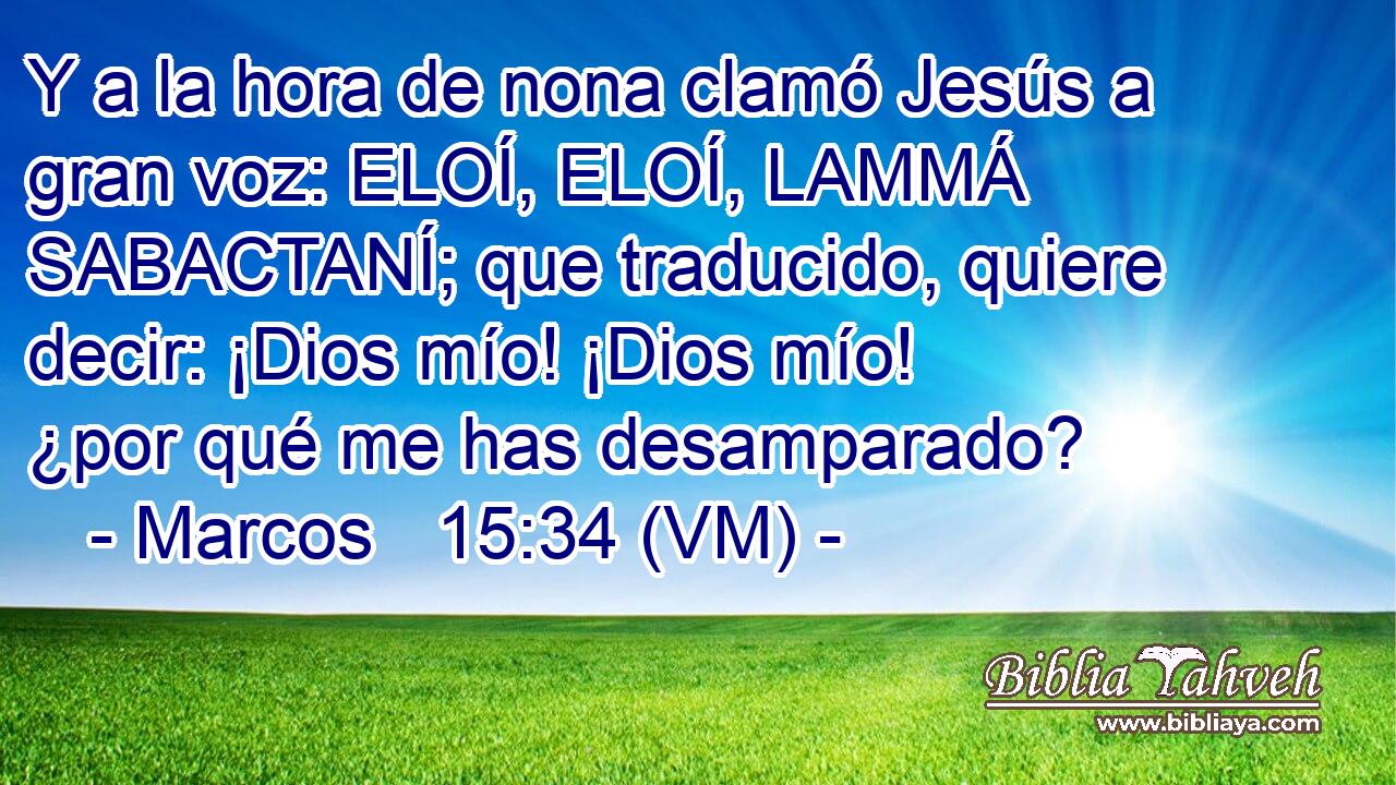  Y a la hora de nona clamó Jesús a gran voz: ELOÍ, ELOÍ, LAMMÁ SABACTANÍ; que traducido, quiere decir: ¡Dios mío! ¡Dios mío! ¿por qué me has desamparado? 