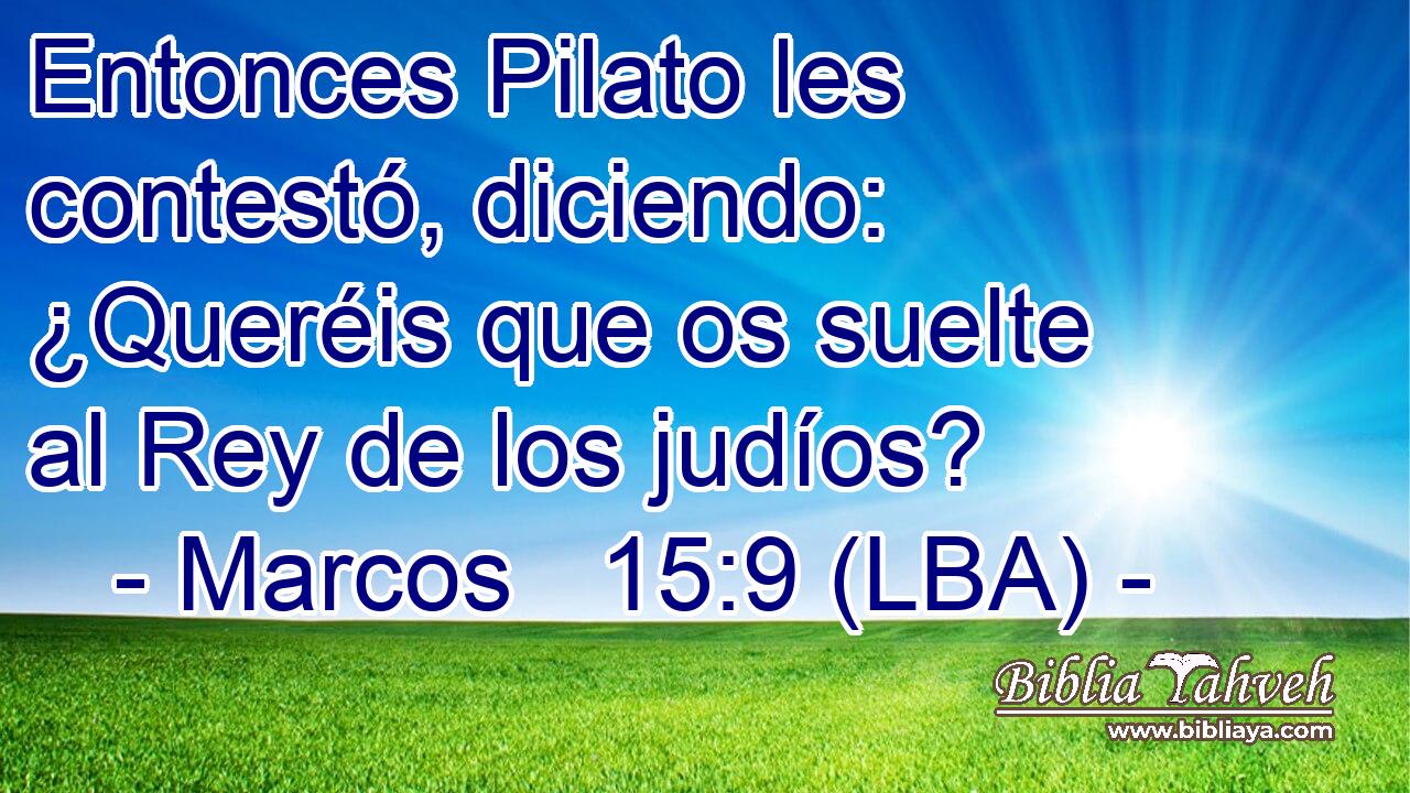 Entonces Pilato les contestó, diciendo: ¿Queréis que os suelte al Rey de los judíos?