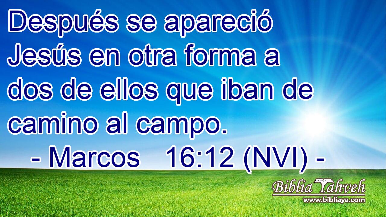  Después se apareció Jesús en otra forma a dos de ellos que iban de camino al campo. 