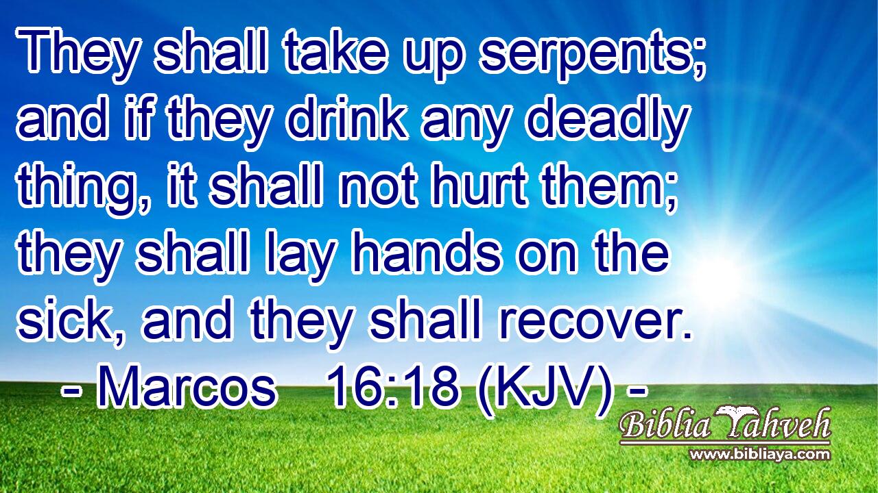 They shall take up serpents; and if they drink any deadly thing, it shall not hurt them; they shall lay hands on the sick, and they shall recover.
