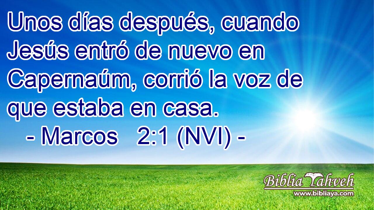  Unos días después, cuando Jesús entró de nuevo en Capernaúm, corrió la voz de que estaba en casa. 
