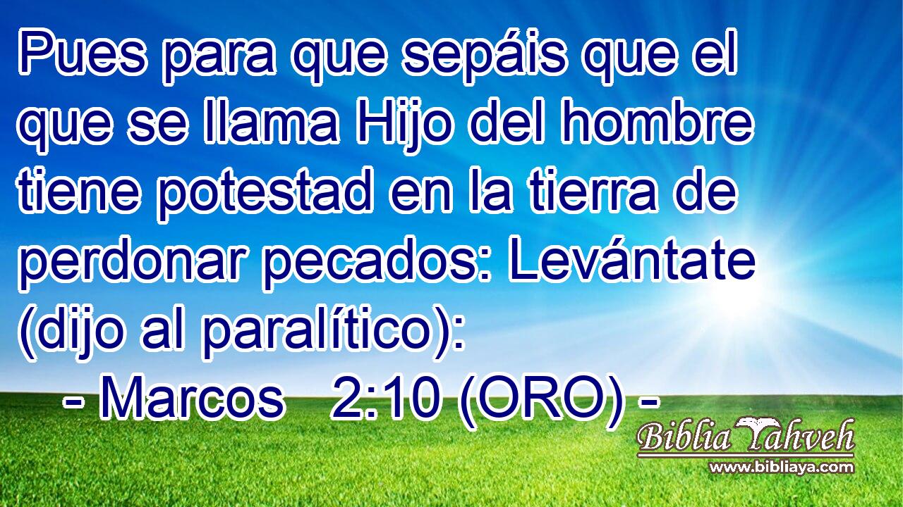  Pues para que sepáis que el que se llama Hijo del hombre tiene potestad en la tierra de perdonar pecados: Levántate (dijo al paralítico): 