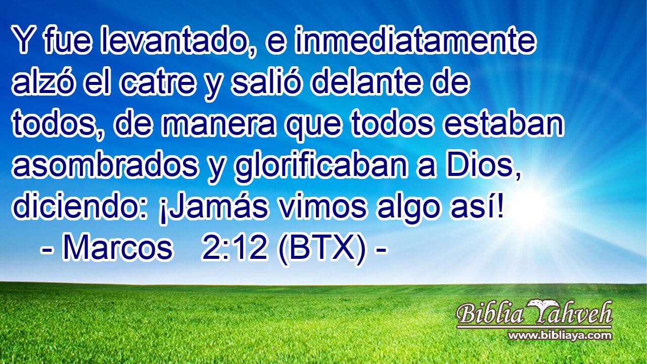 Y fue levantado, e inmediatamente alzó el catre y salió delante de todos, de manera que todos estaban asombrados y glorificaban a Dios, diciendo: ¡Jamás vimos algo así!