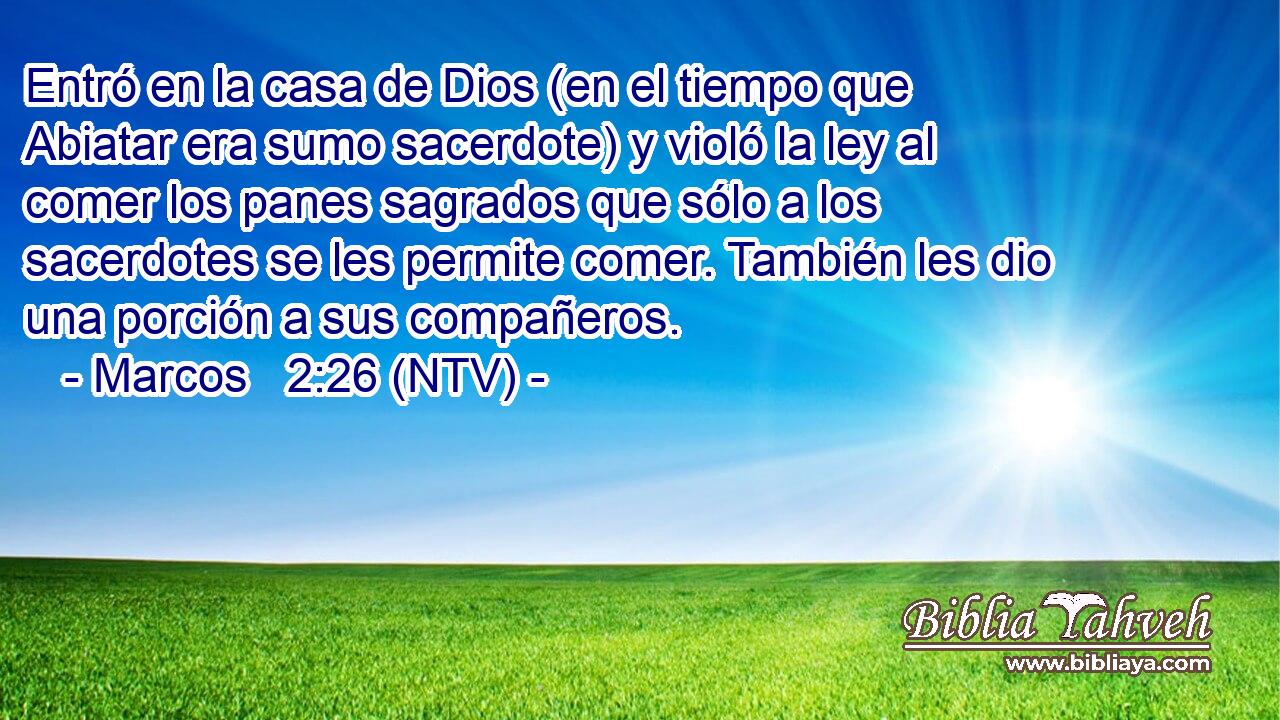Entró en la casa de Dios (en el tiempo que Abiatar era sumo sacerdote) y violó la ley al comer los panes sagrados que sólo a los sacerdotes se les permite comer. También les dio una porción a sus compañeros.