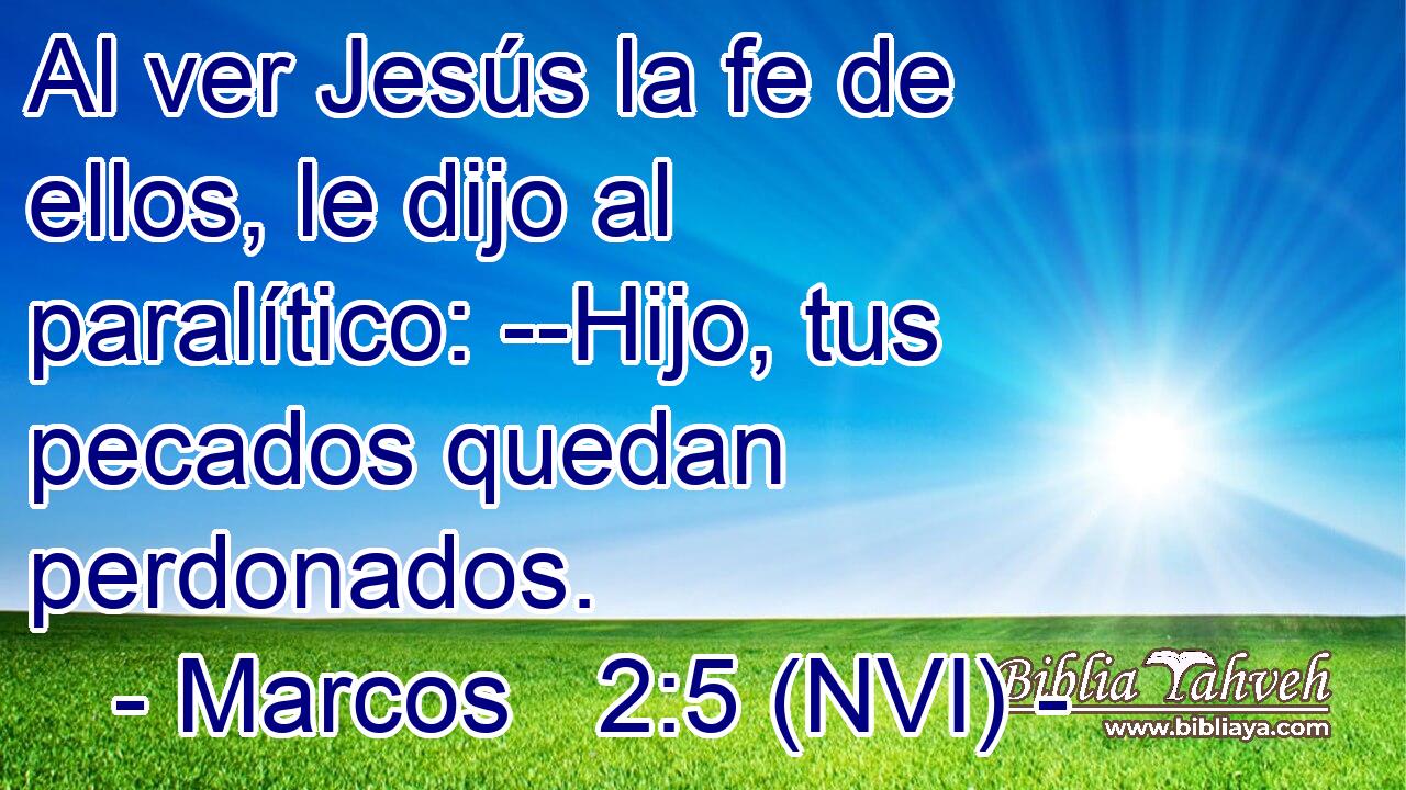 Al ver Jesús la fe de ellos, le dijo al paralítico: --Hijo, tus pecados quedan perdonados. 