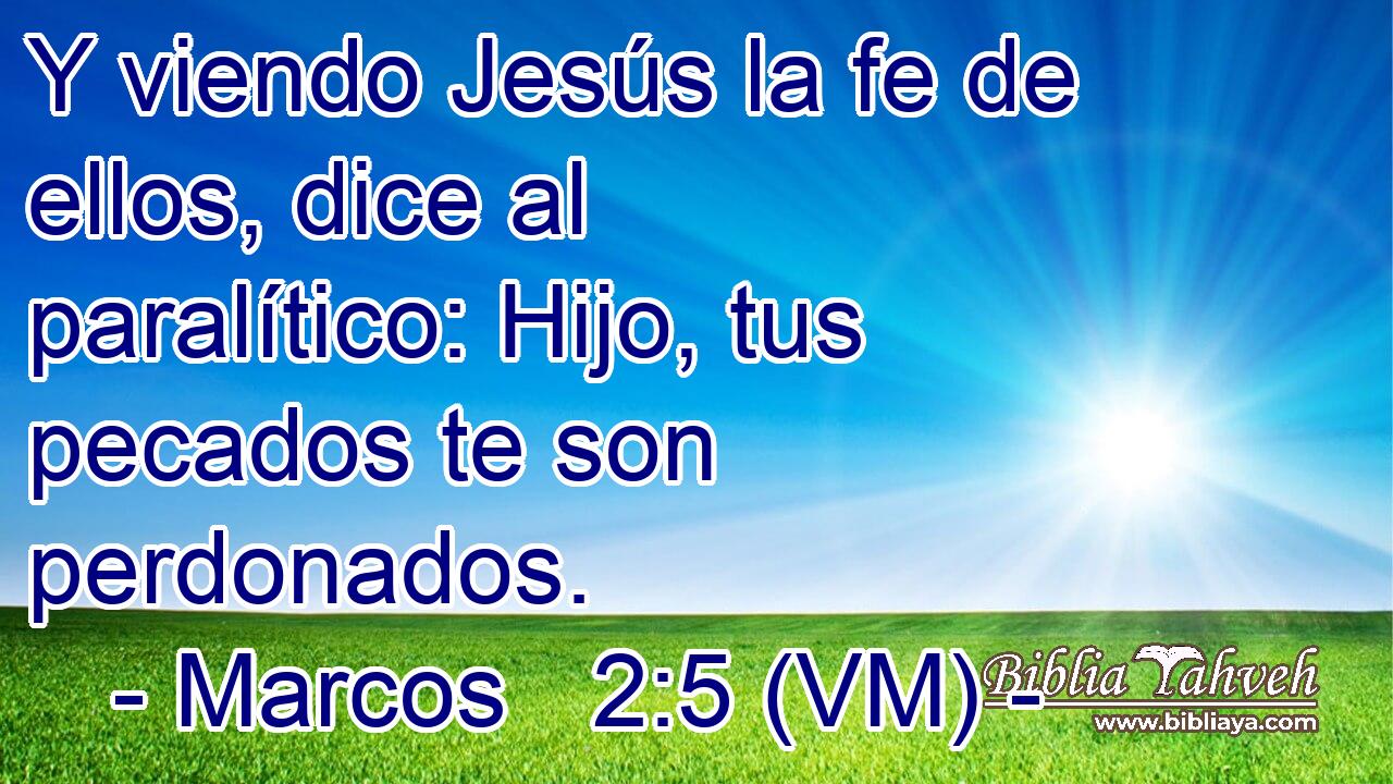 Y viendo Jesús la fe de ellos, dice al paralítico: Hijo, tus pecados te son perdonados. 