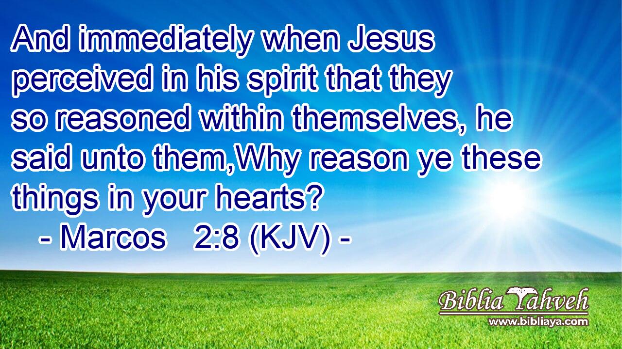 And immediately when Jesus perceived in his spirit that they so reasoned within themselves, he said unto them,Why reason ye these things in your hearts?