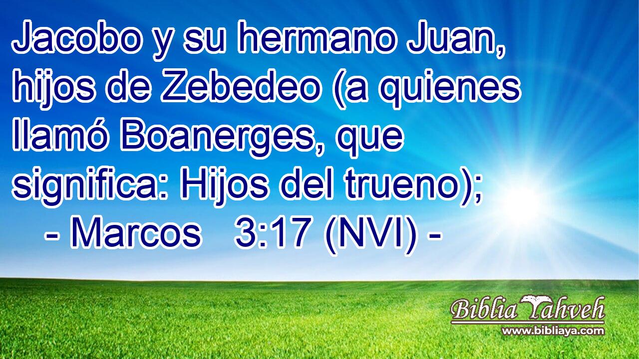  Jacobo y su hermano Juan, hijos de Zebedeo (a quienes llamó Boanerges, que significa: Hijos del trueno); 