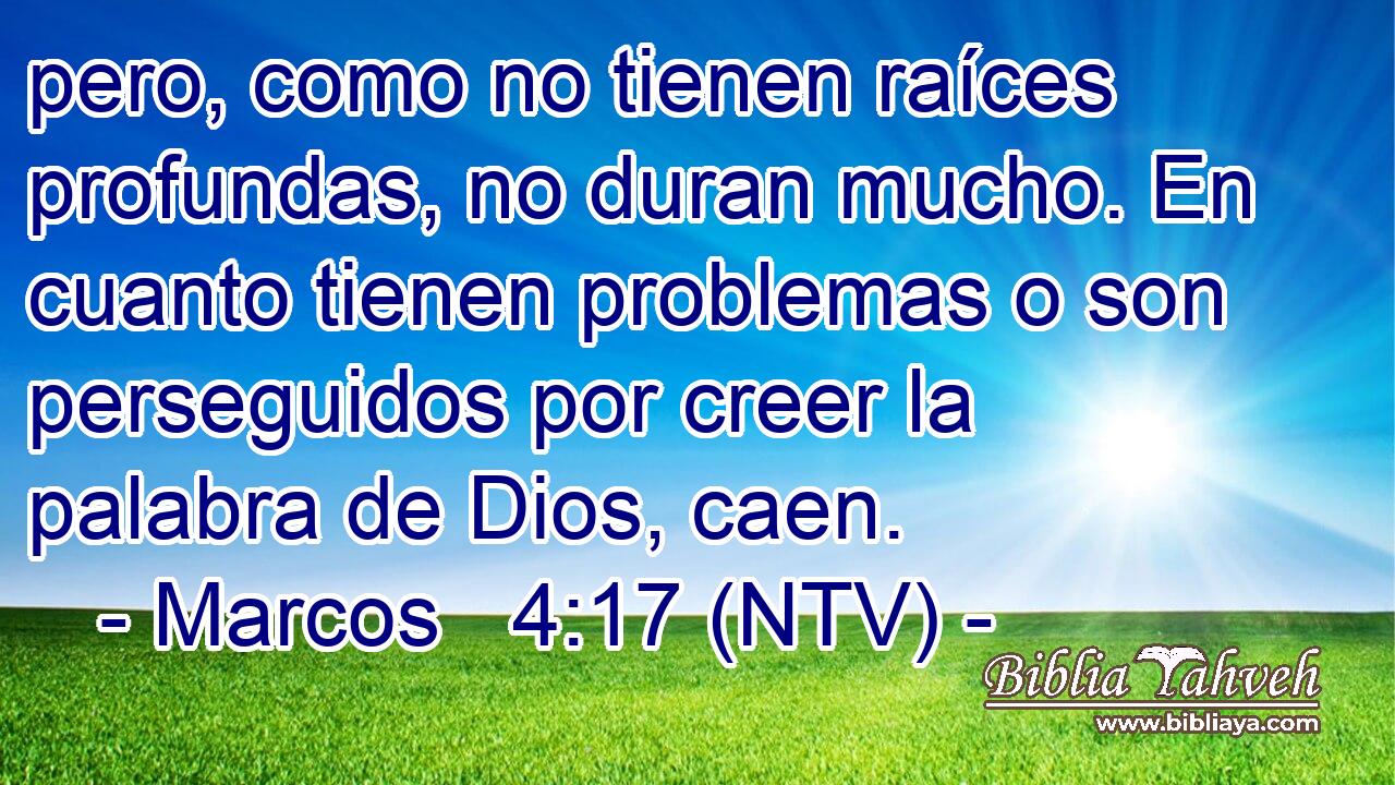 pero, como no tienen raíces profundas, no duran mucho. En cuanto tienen problemas o son perseguidos por creer la palabra de Dios, caen.