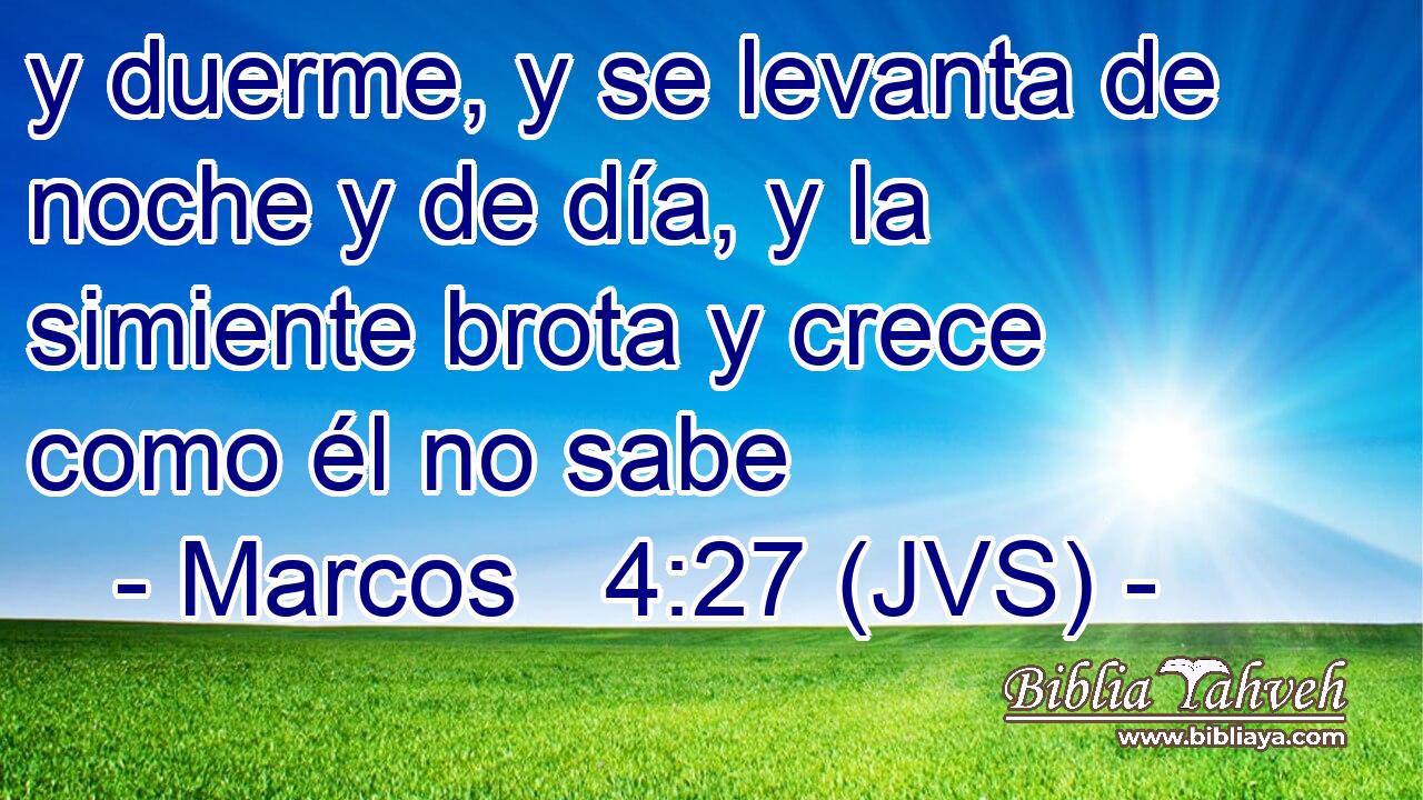 y duerme, y se levanta de noche y de día, y la simiente brota y crece como él no sabe