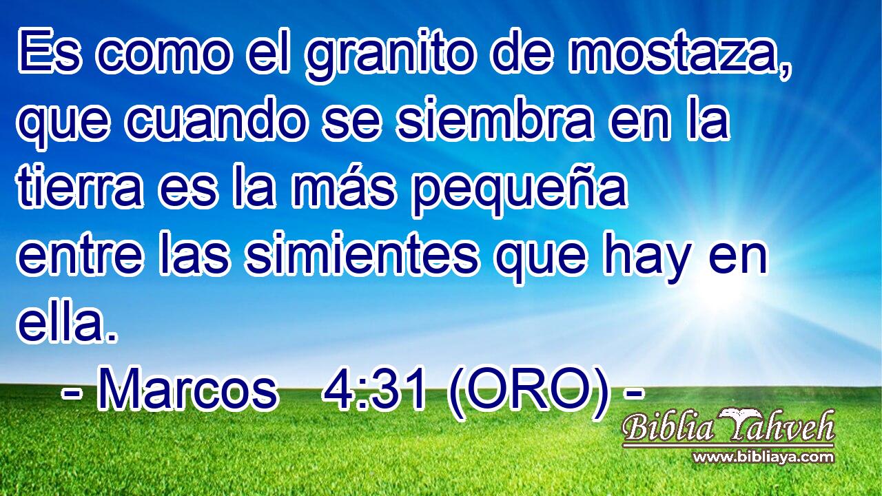  Es como el granito de mostaza, que cuando se siembra en la tierra es la más pequeña entre las simientes que hay en ella. 