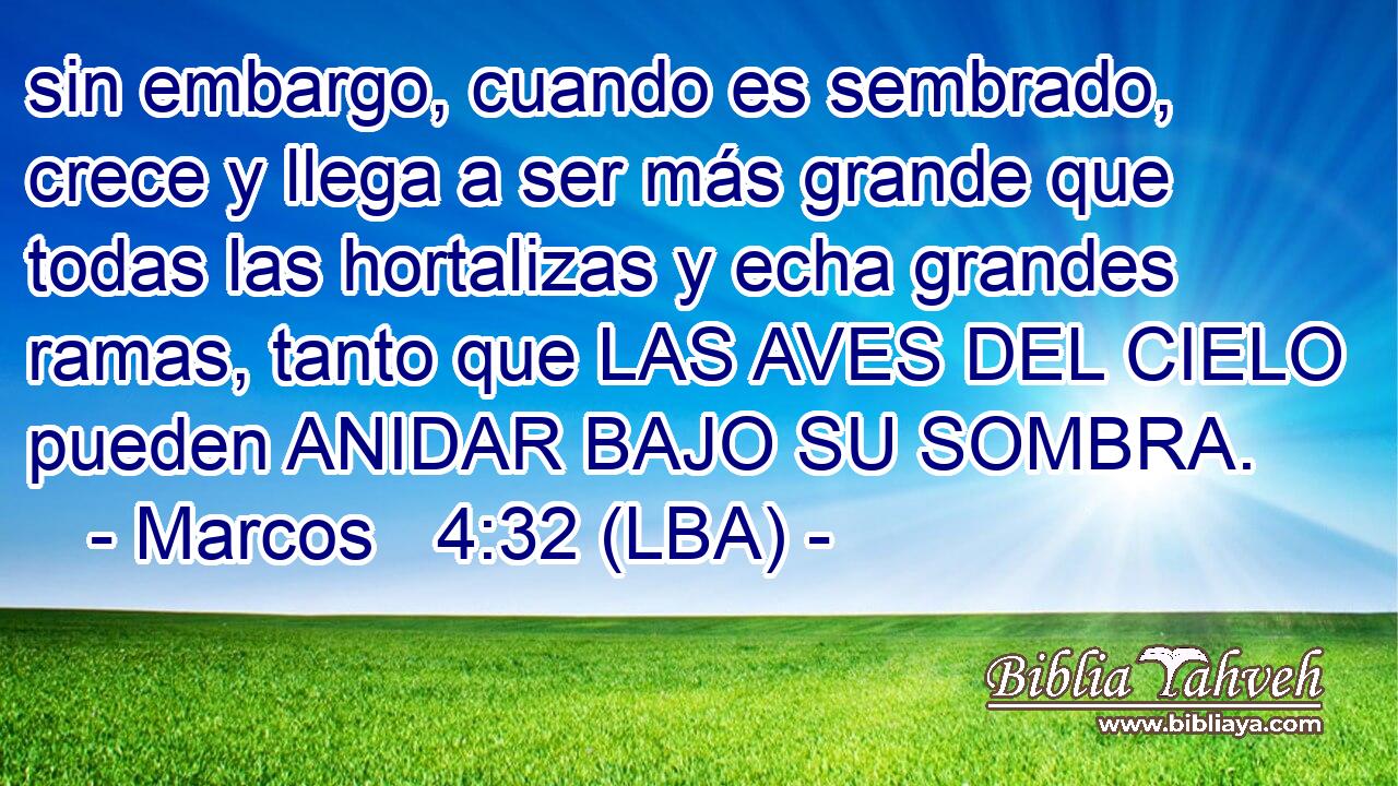 sin embargo, cuando es sembrado, crece y llega a ser más grande que todas las hortalizas y echa grandes ramas, tanto que LAS AVES DEL CIELO pueden ANIDAR BAJO SU SOMBRA.