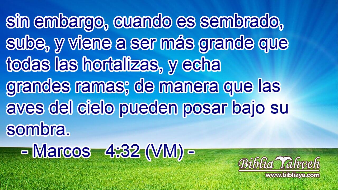  sin embargo, cuando es sembrado, sube, y viene a ser más grande que todas las hortalizas, y echa grandes ramas; de manera que las aves del cielo pueden posar bajo su sombra. 
