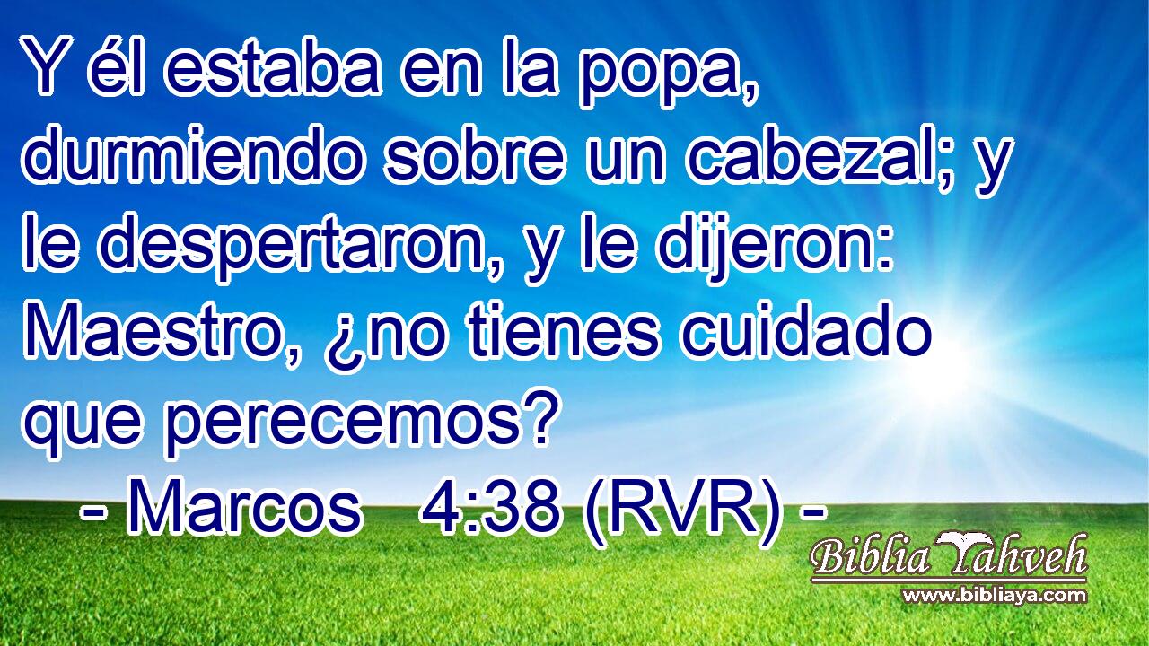 Y él estaba en la popa, durmiendo sobre un cabezal; y le despertaron, y le dijeron: Maestro, ¿no tienes cuidado que perecemos?
