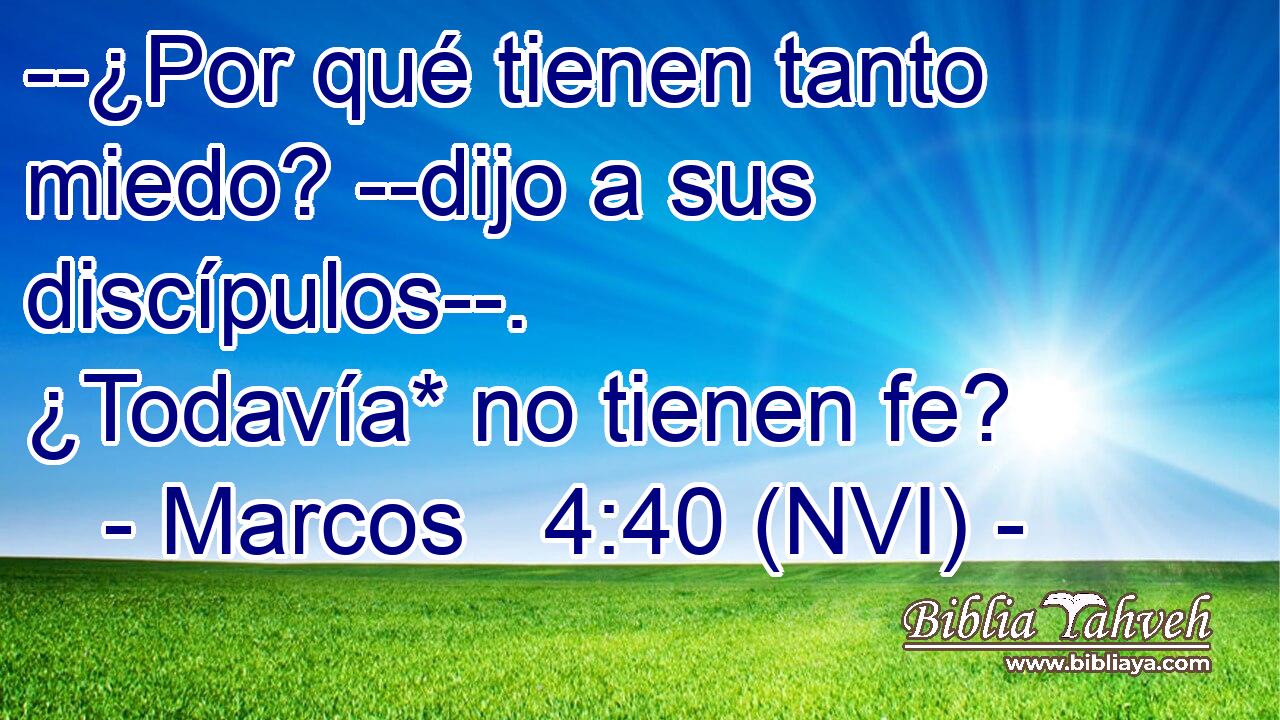  --¿Por qué tienen tanto miedo? --dijo a sus discípulos--. ¿Todavía* no tienen fe? 