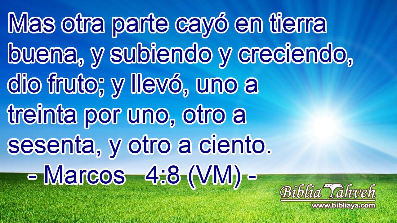  Mas otra parte cayó en tierra buena, y subiendo y creciendo, dio fruto; y llevó, uno a treinta por uno, otro a sesenta, y otro a ciento. 