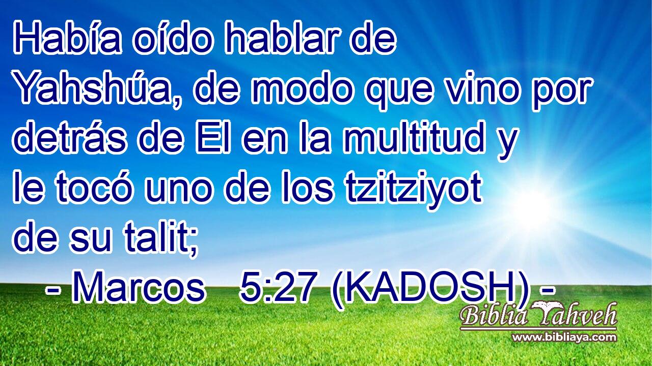  Había oído hablar de Yahshúa, de modo que vino por detrás de El en la multitud y le tocó uno de los tzitziyot de su talit; 