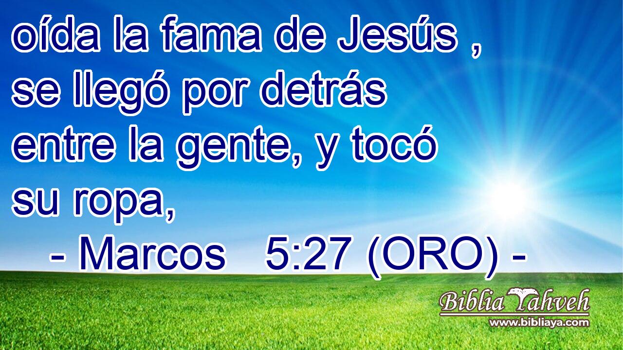  oída la fama de Jesús , se llegó por detrás entre la gente, y tocó su ropa, 