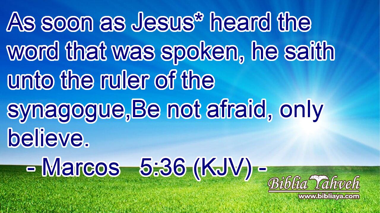 As soon as Jesus* heard the word that was spoken, he saith unto the ruler of the synagogue,Be not afraid, only believe.