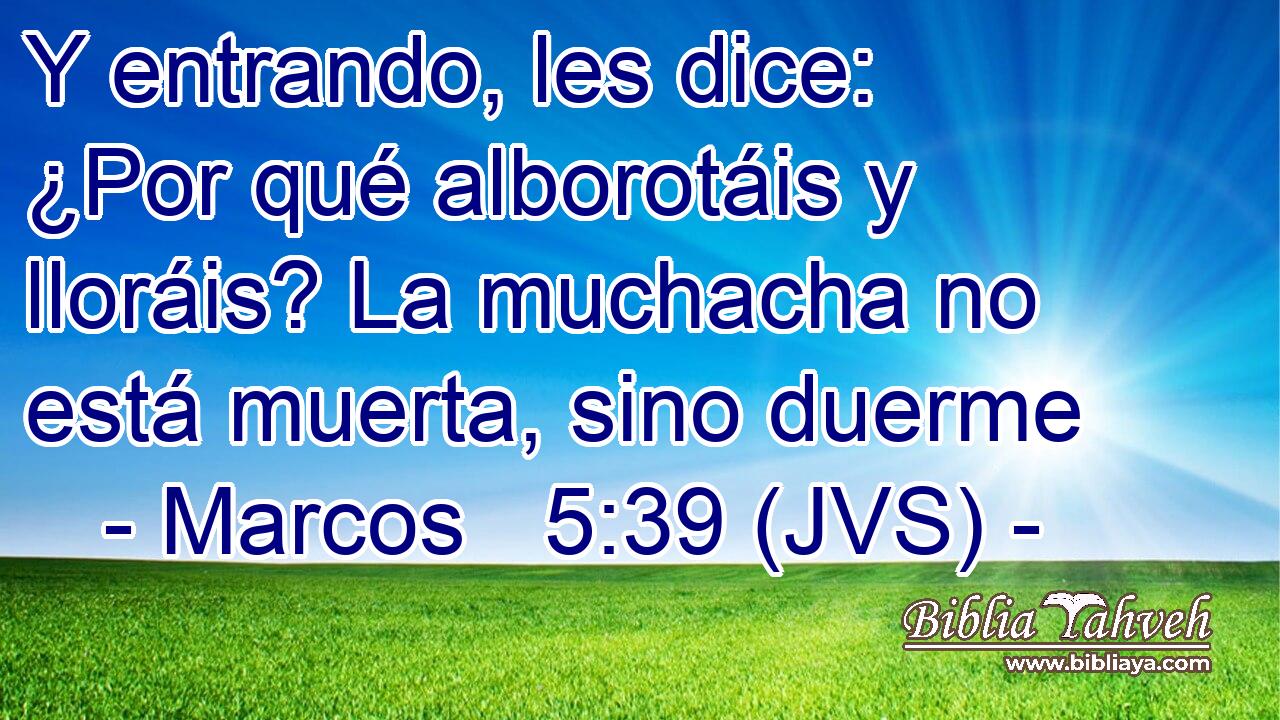 Y entrando, les dice: ¿Por qué alborotáis y lloráis? La muchacha no está muerta, sino duerme
