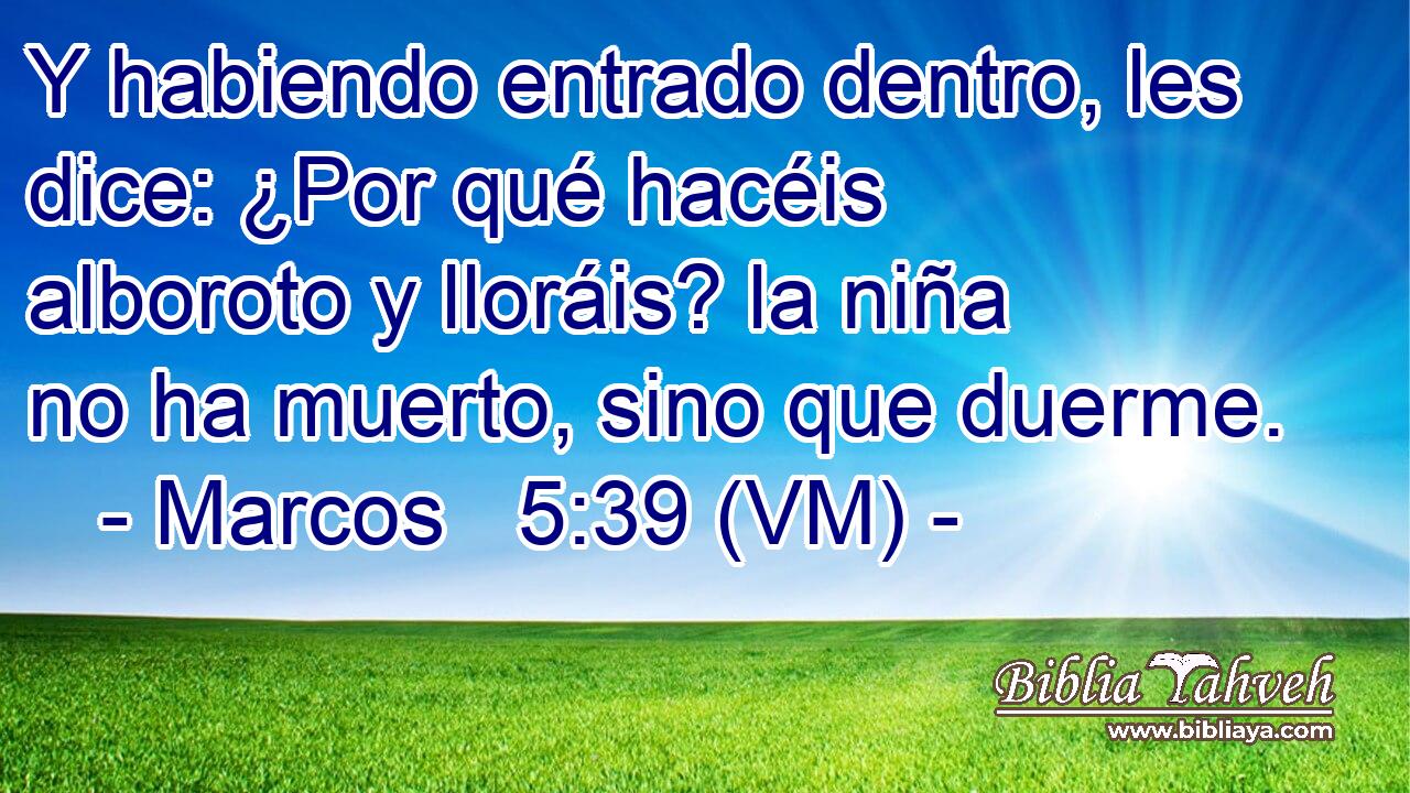  Y habiendo entrado dentro, les dice: ¿Por qué hacéis alboroto y lloráis? la niña no ha muerto, sino que duerme. 