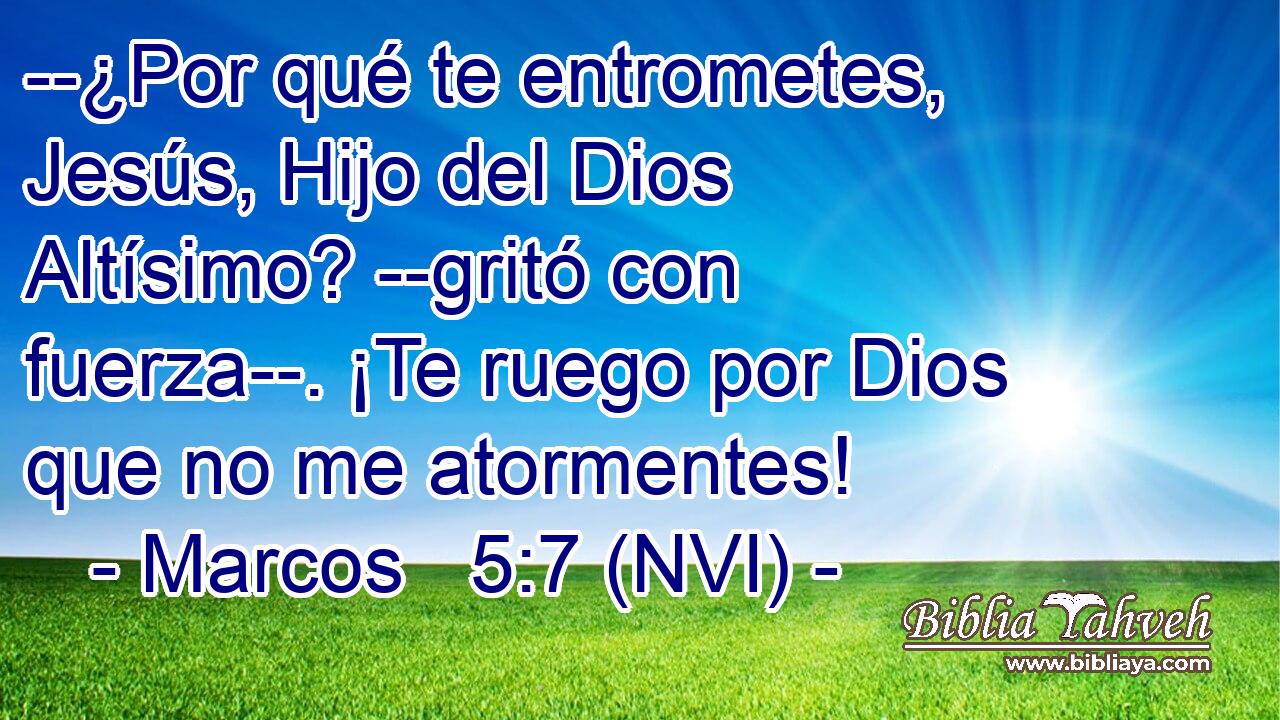  --¿Por qué te entrometes, Jesús, Hijo del Dios Altísimo? --gritó con fuerza--. ¡Te ruego por Dios que no me atormentes! 