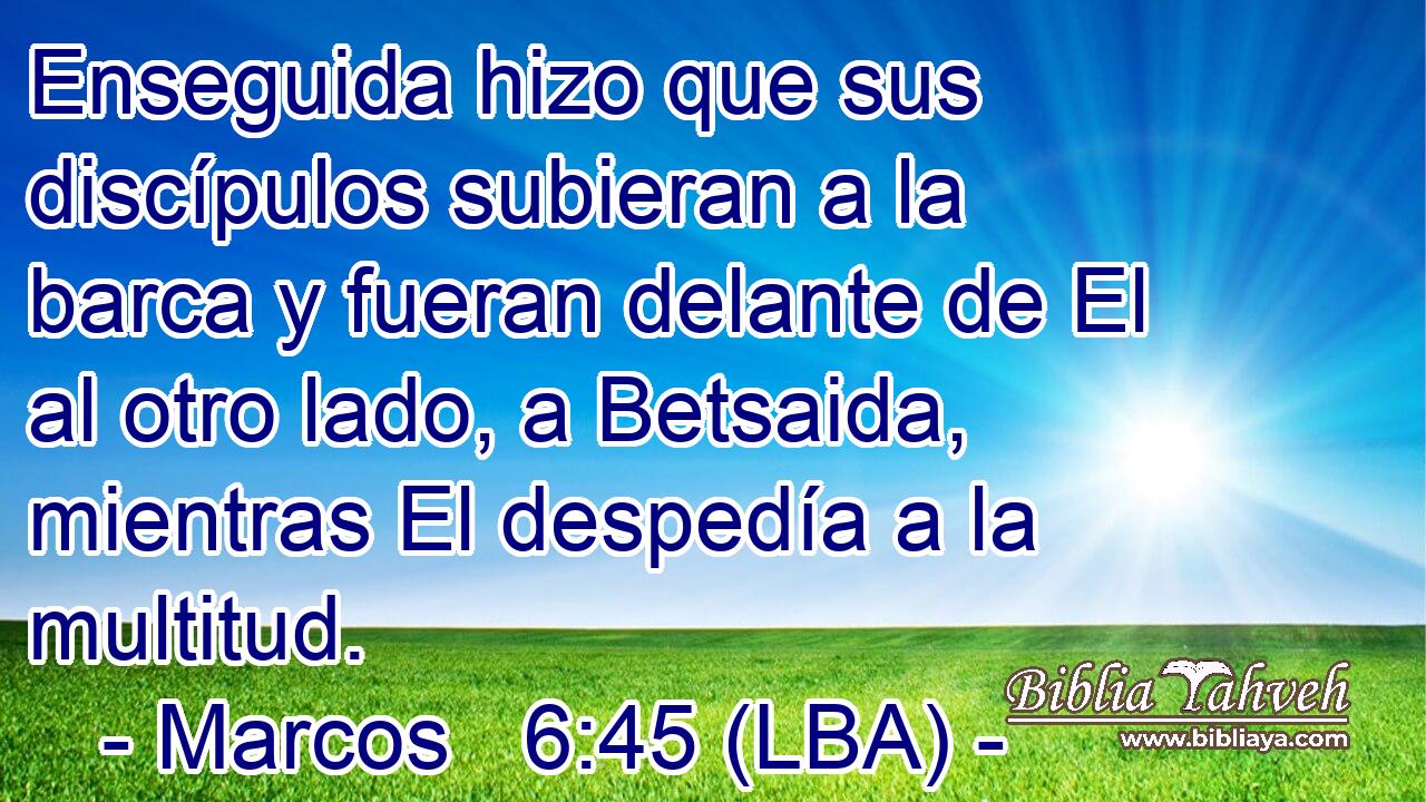 Enseguida hizo que sus discípulos subieran a la barca y fueran delante de El al otro lado, a Betsaida, mientras El despedía a la multitud.
