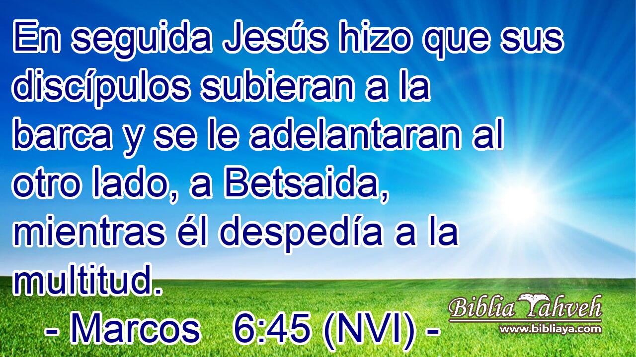 En seguida Jesús hizo que sus discípulos subieran a la barca y se le adelantaran al otro lado, a Betsaida, mientras él despedía a la multitud. 
