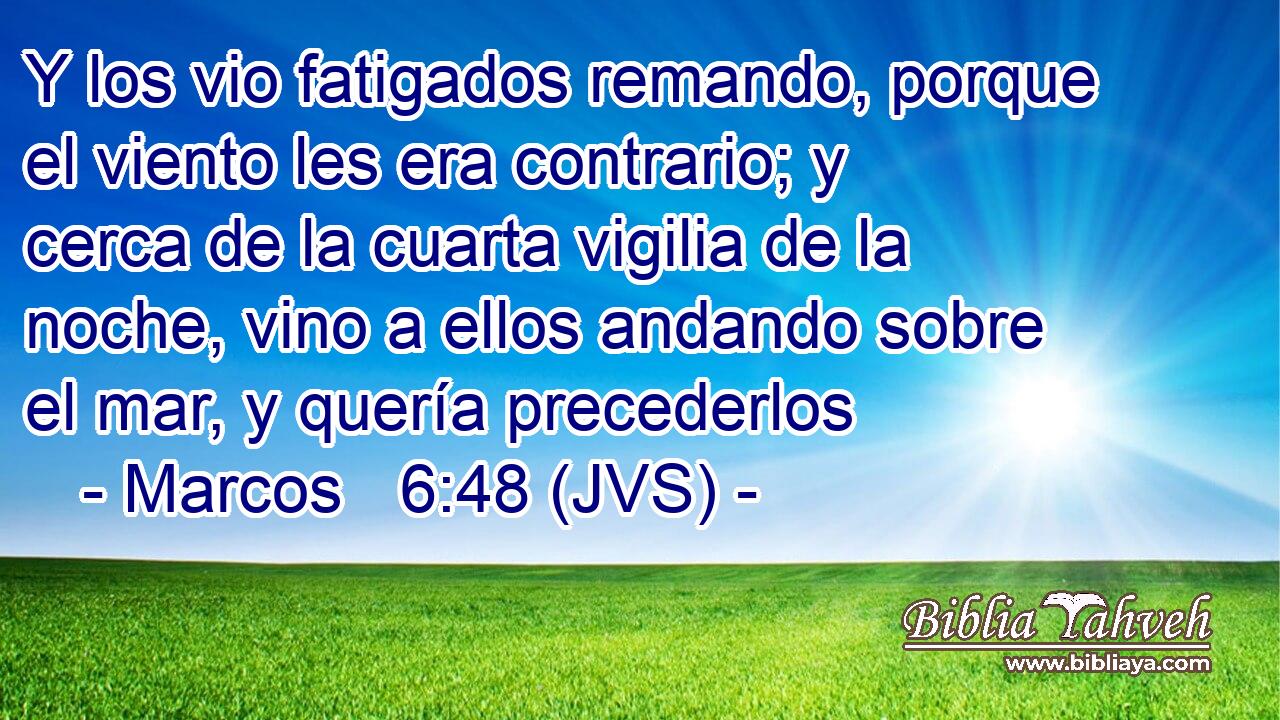 Y los vio fatigados remando, porque el viento les era contrario; y cerca de la cuarta vigilia de la noche, vino a ellos andando sobre el mar, y quería precederlos