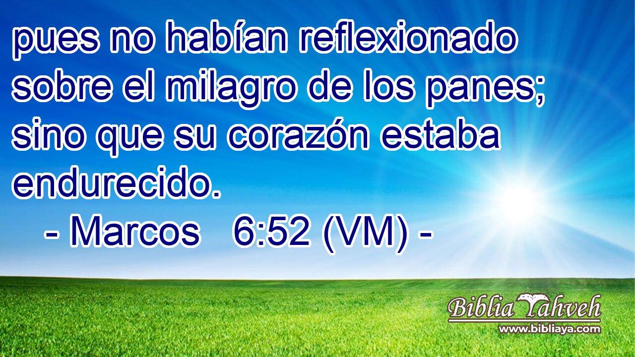  pues no habían reflexionado sobre el milagro de los panes; sino que su corazón estaba endurecido. 
