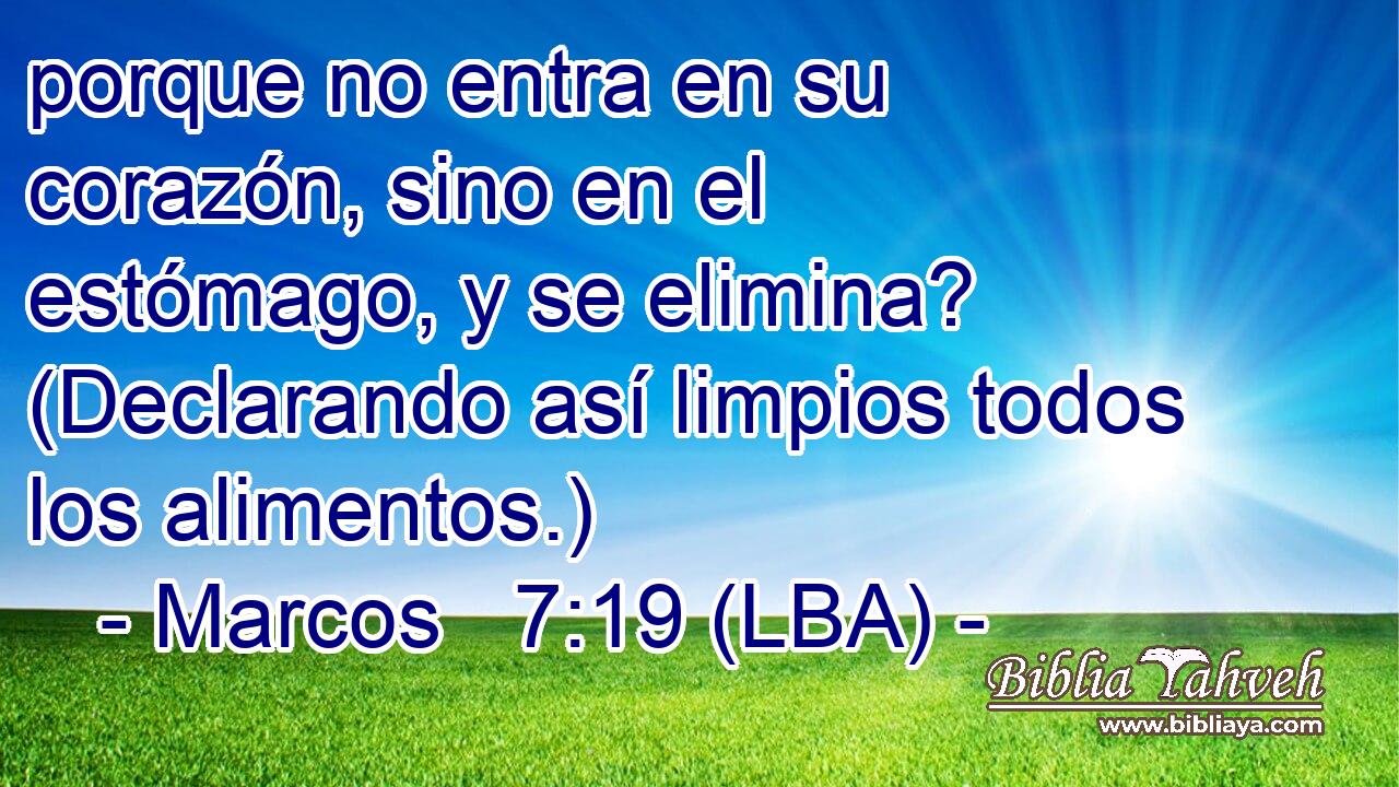 porque no entra en su corazón, sino en el estómago, y se elimina? (Declarando así limpios todos los alimentos.)