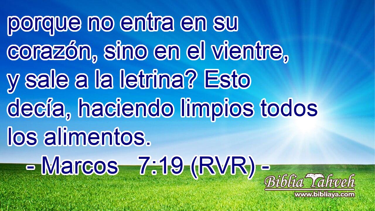 porque no entra en su corazón, sino en el vientre, y sale a la letrina? Esto decía, haciendo limpios todos los alimentos.