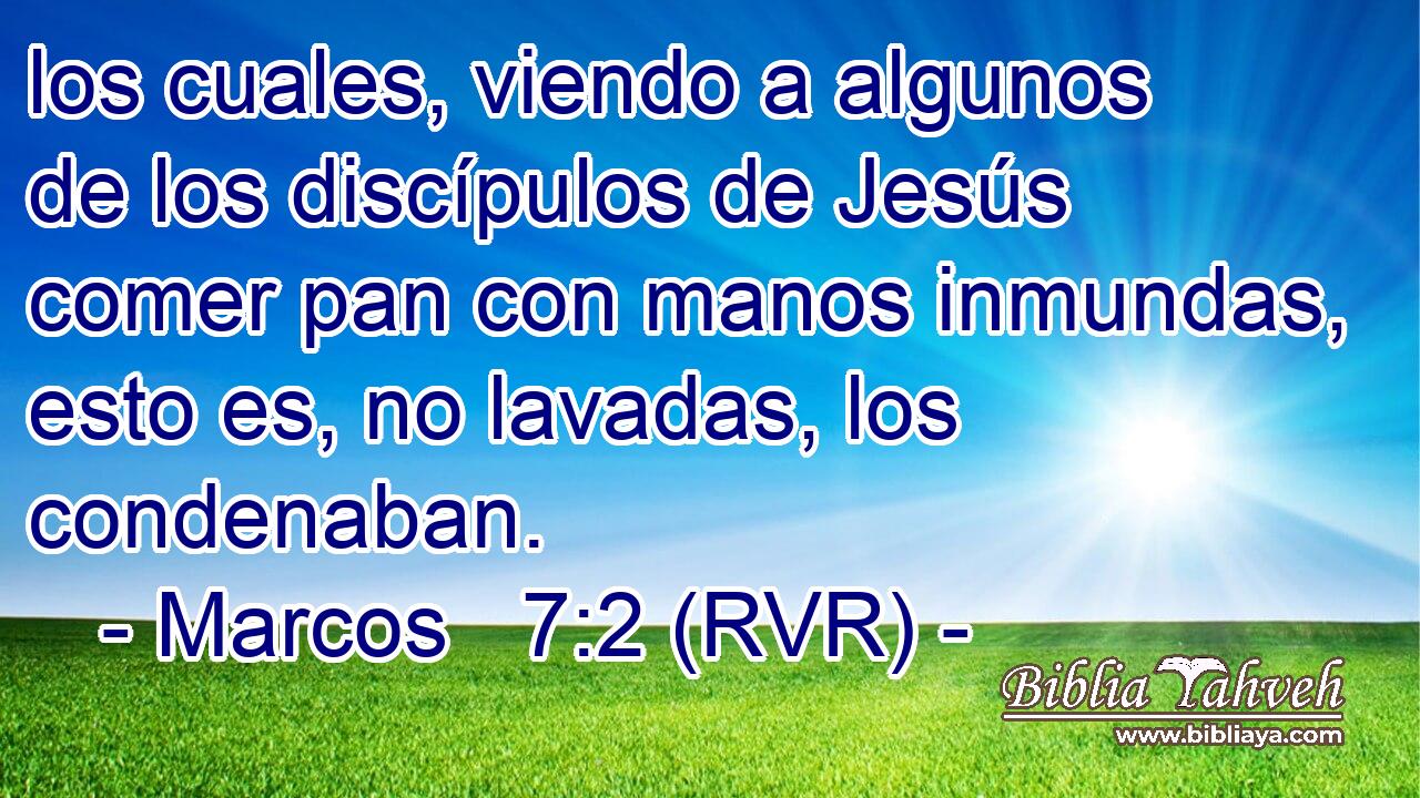 los cuales, viendo a algunos de los discípulos de Jesús comer pan con manos inmundas, esto es, no lavadas, los condenaban.