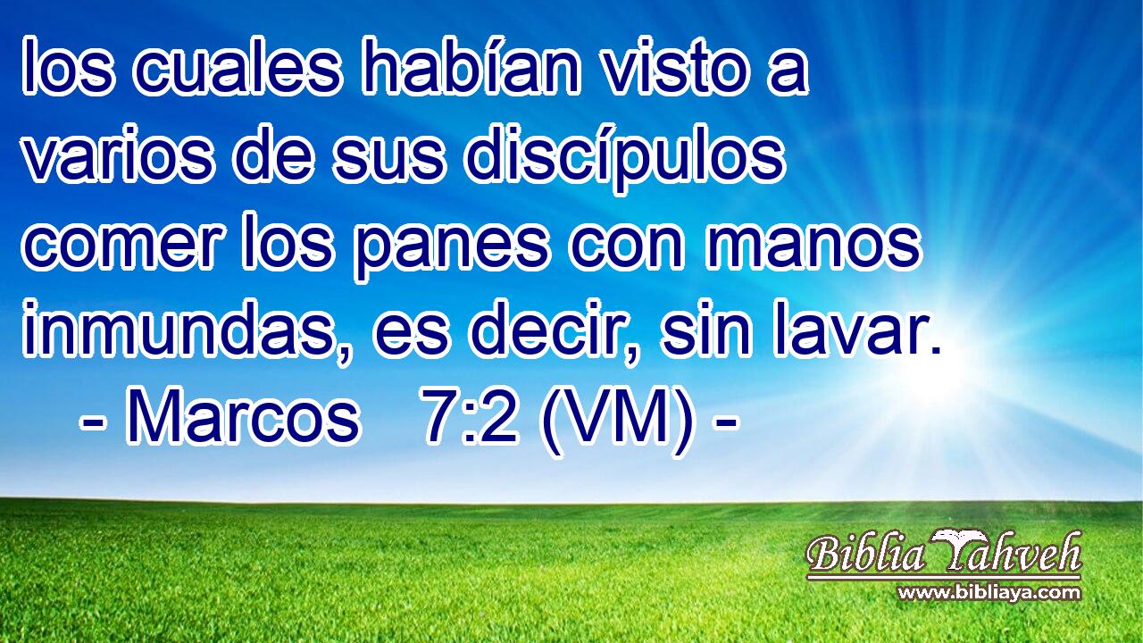  los cuales habían visto a varios de sus discípulos comer los panes con manos inmundas, es decir, sin lavar. 