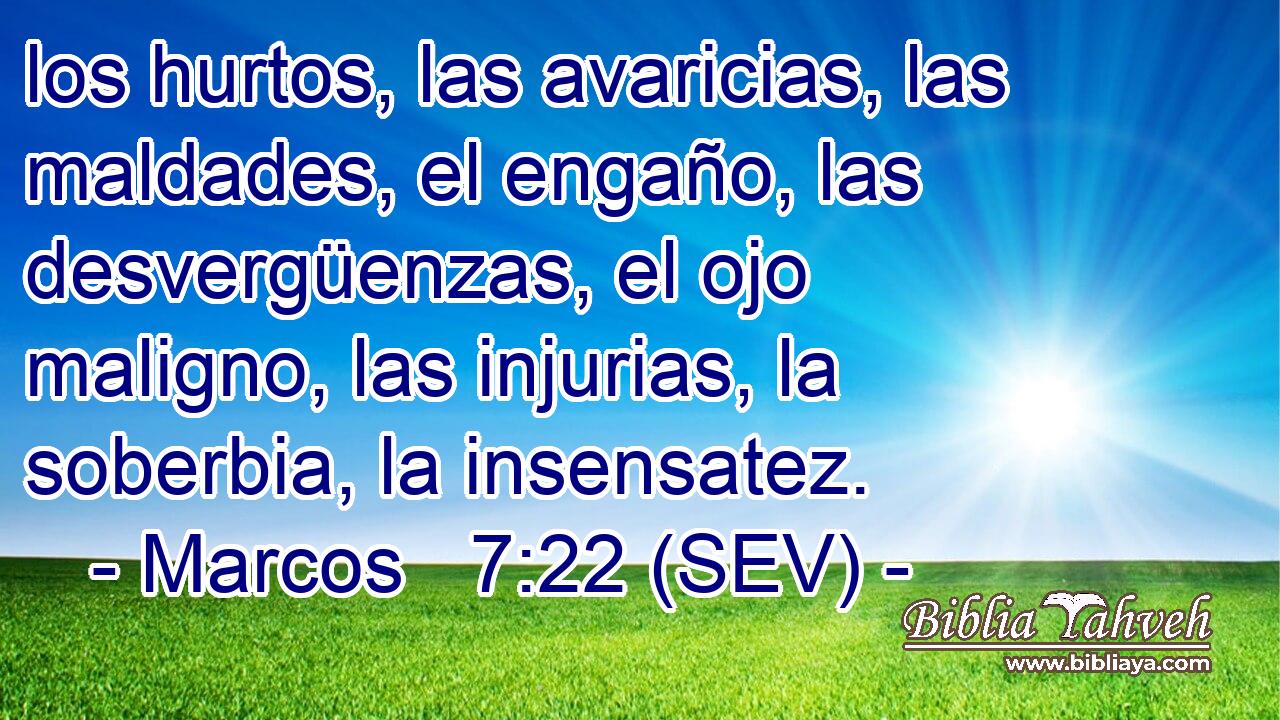 los hurtos, las avaricias, las maldades, el engaño, las desvergüenzas, el ojo maligno, las injurias, la soberbia, la insensatez.