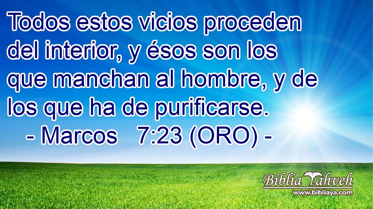  Todos estos vicios proceden del interior, y ésos son los que manchan al hombre, y de los que ha de purificarse. 
