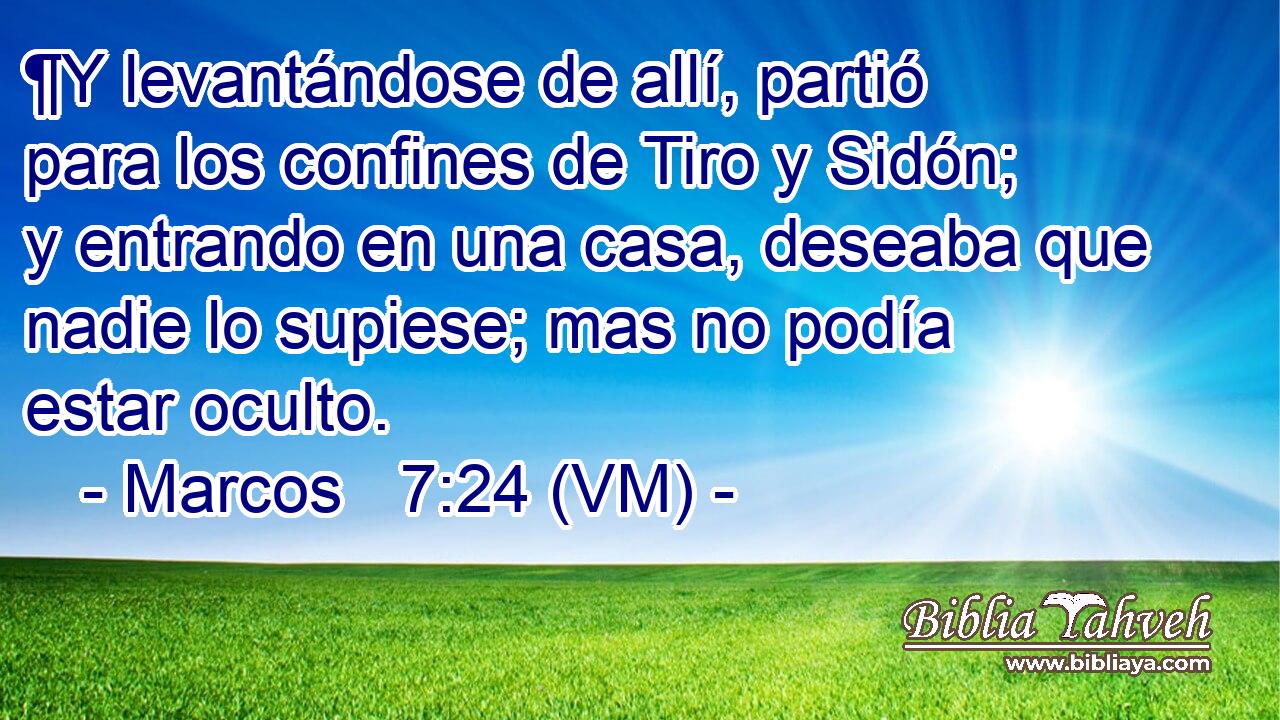  ¶Y levantándose de allí, partió para los confines de Tiro y Sidón; y entrando en una casa, deseaba que nadie lo supiese; mas no podía estar oculto. 