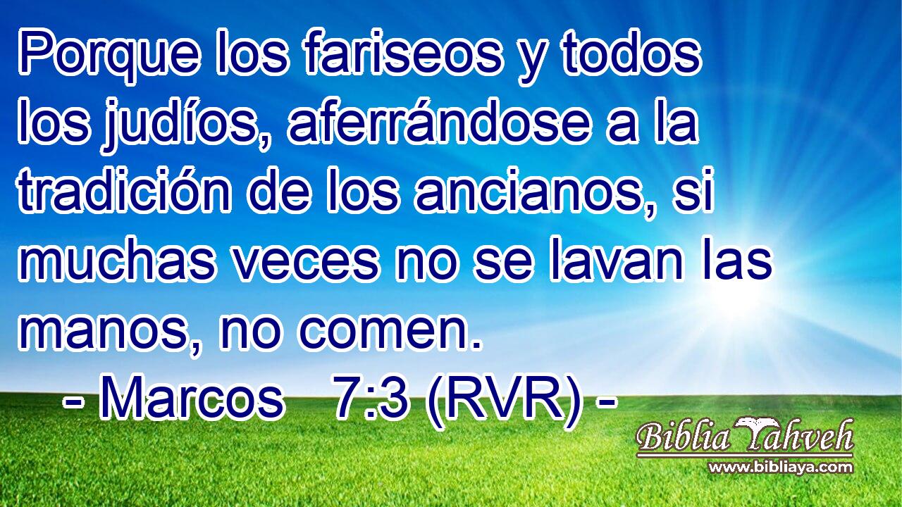 Porque los fariseos y todos los judíos, aferrándose a la tradición de los ancianos, si muchas veces no se lavan las manos, no comen.