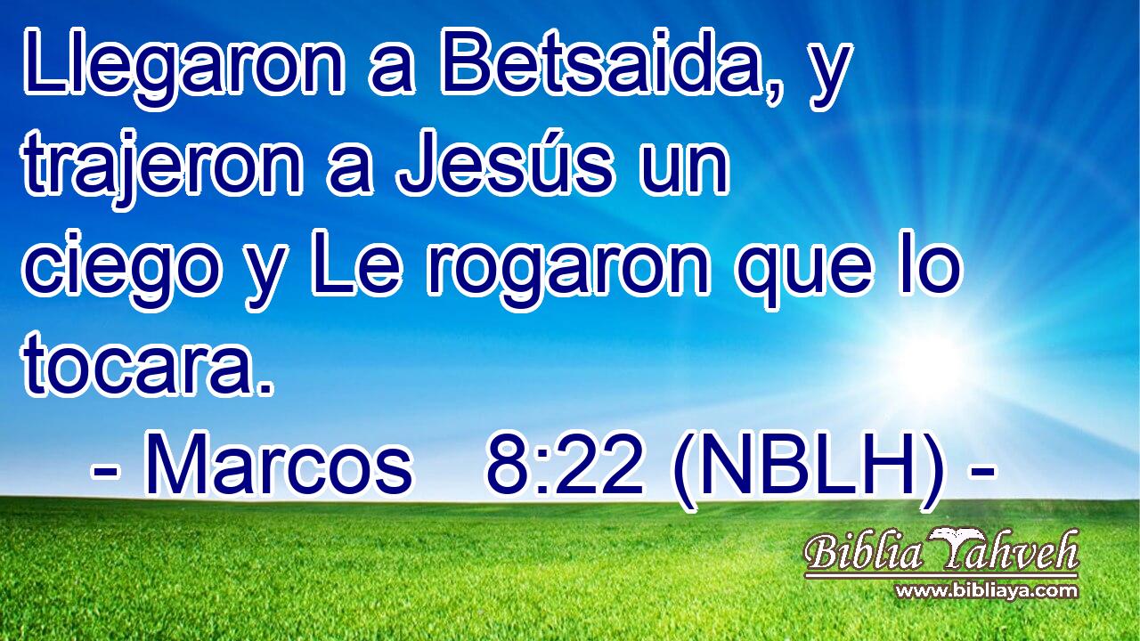  Llegaron a Betsaida, y trajeron a Jesús un ciego y Le rogaron que lo tocara. 