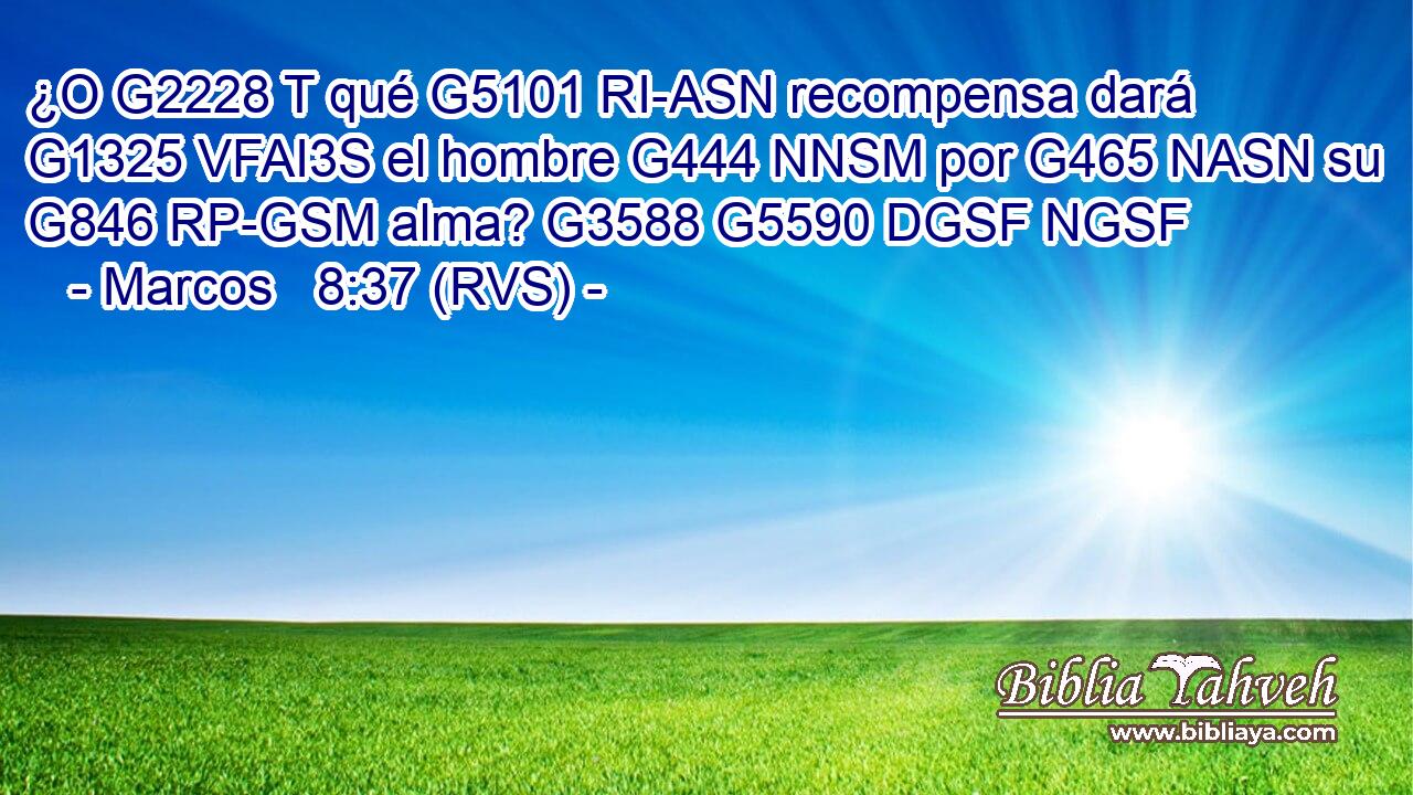 ¿O G2228 T qué G5101 RI-ASN recompensa dará G1325 VFAI3S el hombre G444 NNSM por G465 NASN su G846 RP-GSM alma? G3588 G5590 DGSF NGSF 