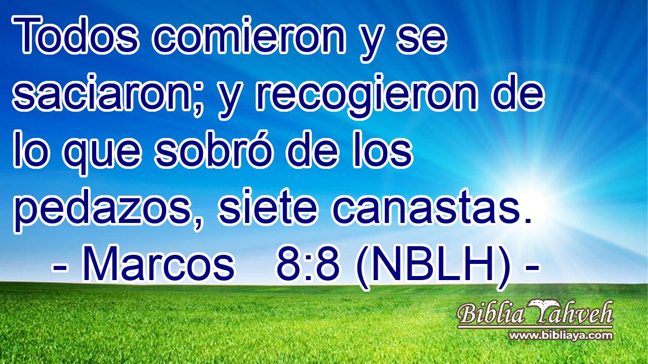  Todos comieron y se saciaron; y recogieron de lo que sobró de los pedazos, siete canastas. 